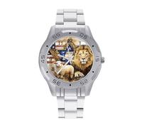 Lion and Lamb U.S. Israeli Flag Men's Business Watch Fashion Stainless Steel Wristwatches Custom Watches for Women
