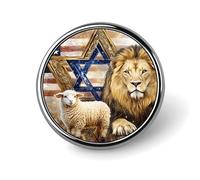 Lion And Lamb U.S. Israeli Flag Round Brooch Pin Lapel Pins Tie Suit Dress Accessories Wedding Birthday for Men Women