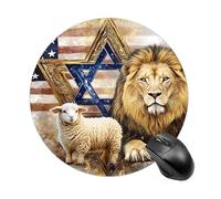 Lion And Lamb U.S. Israeli Flag Round Mouse Pad for Office Home