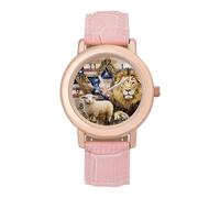 Lion and Lamb U.S. Israeli Flag Women's Custom Watch Fashion Soft Strap Wristwatches Gifts for Birthdays Valentine's Day