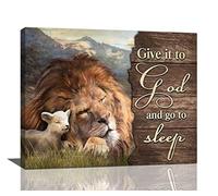 Lion and Lamb Wall Art Christian Religious Pictures Canvas Wall Decor Give it to God Painting Prints Framed Artwork Decor for Church Living Room Bedroom 16"x20"