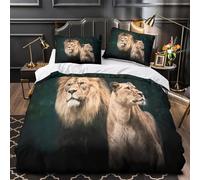 Lion and lioness 3D Print Comforter Cover 3-Piece Microfiber Breathable Soft Wild animal portrait Duvet Cover 2 Matching Pillowcases Durable Home Decor Family Bedroom Single (135x200cm)