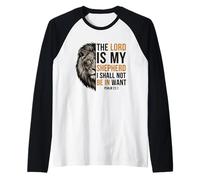 Lion and Psalm 23:1 Christian Faith Scripture Bible Verse Raglan Baseball Tee