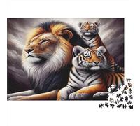 Lion And Tigers Jigsaw Puzzle 1000 Pieces Recycled Paper for Adults Puzzle for Adults Educational Game Challenge Fun Home Present Great Gift for Kids Age 12 Years Up 52x38cm/1000pcs