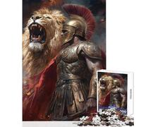 Lion And Warrior Epic Clash Puzzles for Teenagers 1000 Piece Support Memory Strength And Retention Gentle Calm Leisure Activity (50X75cm)