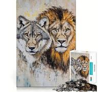 Lion And Wolf Portrait Painting 1000 Piece Jigsaw Puzzle for Teenagers Sharp Thinking Perfect Connection Fun Activity Xmas Surprise (50x75cm)