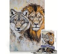Lion And Wolf Portrait Painting 1000 Piece Jigsaw Puzzles for Teenagers Indoor Play Thick Material Home Activity Birthday Gift (38x26cm)