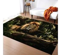 Lion Area Rug, 60x110cm 3D Forest Cool Lion Pattern Animal Area Rug, Non-Slip Comfortable Yoga Mat Floor Rugs, Soft Carpet for Living room Playroom Bathroom Home Office Home Decoration