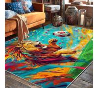 Lion Area Rug, Dynamic Sporty Soccer Ball Confetti Sport Blue Low Pile Home Floor Rectangle Print Carpet Rugs for Living Room Bedroom Classroom College Dorm Decor 5' X 7'