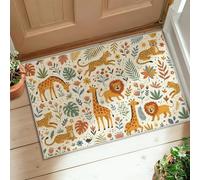 Lion Area Rug, Safari Playful Giraffe Leopard Summer Orange Non-Slip Backing Edge Binding Doormat Throw Rug Rectangle Bathroom Entryway Bedside Doorway Decor 2' X 3'