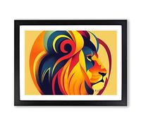 Lion Art Deco Style Abstract Framed Print | A2 Black Framed Wall Art | Ready to Hang | Art Deco Animal Picture | Living Room Bedroom Lounge Office