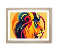 Lion Art Deco Style Abstract Framed Print | A2 Oak Framed Wall Art | Ready to Hang | Art Deco Animal Picture | Living Room Bedroom Lounge Office