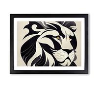 Lion Art Deco Vol.2 Abstract Framed Print | A2 Black Framed Wall Art | Ready to Hang | Art Deco Animal Picture | Living Room Bedroom Lounge Office