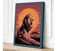 Lion at Sunrise Rustic Canvas Wall Art Print 24x16 Inch