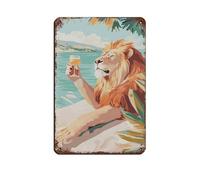 Lion at The Beach Summer Poster Tin Sign Vintage Metal Pub Club Cafe Bar Home Wall Art Decoration Poster Retro 8x12inch(20x30cm)