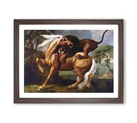 Lion Attacking A Horse By George Stubbs Classic Painting Framed Print | A2 Walnut Framed Wall Art | Ready to Hang | Classic Animal Picture | Living Room Bedroom Lounge Office