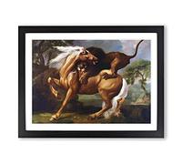 Lion Attacking A Horse By George Stubbs Classic Painting Framed Print | A3 Black Framed Wall Art | Ready to Hang | Classic Animal Picture | Living Room Bedroom Lounge Office