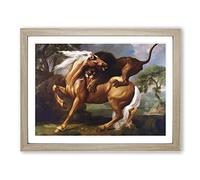 Lion Attacking A Horse By George Stubbs Classic Painting Framed Print | A3 Oak Framed Wall Art | Ready to Hang | Classic Animal Picture | Living Room Bedroom Lounge Office