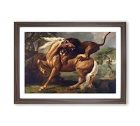 Lion Attacking A Horse by George Stubbs Framed Print | A2 Walnut Framed Wall Art | Ready to Hang | Modern Animal Picture | Living Room Bedroom Lounge Office