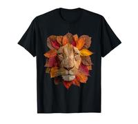 Lion Autumn Leaves Artistic Jungle Animal Art Fall Aesthetic T-Shirt