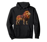 Lion Autumn Leaves Artistic Jungle Animal Art Fall Graphic Pullover Hoodie
