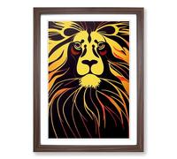 Lion Avant Garde Framed Print | A2 Walnut Framed Wall Art | Ready to Hang | Modern Animal Picture | Living Room Bedroom Lounge Office