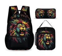 Lion Backpack 3 Piece Set for Kids Age 8, Lions Animal King Bookbag School Supplies Bundle Year 1 for Girls Outdoor Learning Family Trips and Weekend Adventures