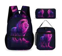 Lion Backpack 3 Piece Set for Kids Age 8, Lions Animal King Bookbag School Supplies Bundle Year 1 for Girls Outdoor Learning Family Trips and Weekend Adventures
