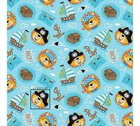Lion Bear Pirate 100% Cotton Fabric Children, Sold by the Metre, Craft, Sewing Fabric (Lion, Bear, Pirate, Blue, 100 x 160 cm)