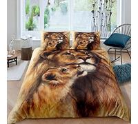 Lion Bedding Set, Brown Duvet Cover King Size, African Savannah Safari Wildlife Animals Comforter Cover, Couple Theme Bedspread Cover for Bedroom Living Room Decorative
