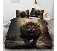 Lion Bedding Set Double Animal 3D Printed Reversible Duvet Cover Set 2 Pillowcases and Zipper Closure soft Microfiber lightweight Comforter Cover for Girls Boys 9yf65
