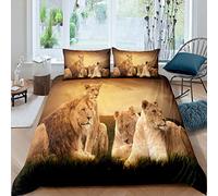 Lion Bedding Set Safari Print Duvet Cover for Kids Children Teens Adult 3D Wild Animal Pattern Bedspread Cover Wildlife Style Decor Comforter Cover Quilt Cover 3Pcs Double