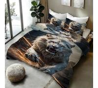 Lion Bedding Set Single Animal 3D Printed Reversible Duvet Cover Set 2 Pillowcases and Zipper Closure soft Microfiber lightweight Comforter Cover for Girls Boys 9yf144