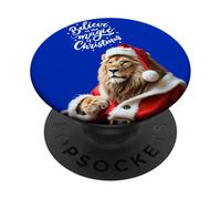 Lion Believe In The Magic Of Christmas Lions Santa Suit Cute PopSockets Adhesive PopGrip