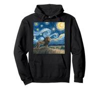 Lion Beneath Starry Sky van Gogh Celestial Swirls Art Africa Pullover Hoodie