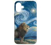 Lion Beneath Starry Sky van Gogh Celestial Swirls Art Case for iPhone 16 Plus