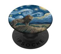 Lion Beneath Starry Sky van Gogh Celestial Swirls Art PopSockets Adhesive PopGrip