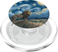 Lion Beneath Starry Sky van Gogh Celestial Swirls Art PopSockets PopGrip for MagSafe