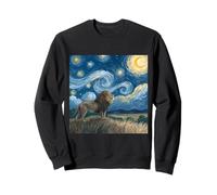 Lion Beneath Starry Sky van Gogh Celestial Swirls Art Sweatshirt