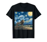 Lion Beneath Starry Sky Van Gogh Celestial Swirls Art T-Shirt
