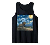 Lion Beneath Starry Sky Van Gogh Celestial Swirls Art Tank Top