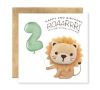 Lion Birth-day Card for 2 Year Old Children, 2nd Birth-day Card Boy Girl with Plush Lion & Envelope, Happy 2nd Birthday Card