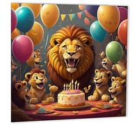 Lion Birthday Card Cute Lion Cubs Kids birthday card 147mm x 147mm