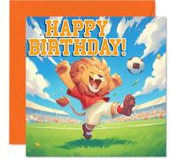 Lion Birthday Card for Men - Football Animals - Happy Birthday Card for Boys, 145mm Male Greeting Cards