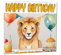 Lion Birthday Card - Happy Birthday Lion Card 145 x 145mm