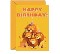 Lion Birthday Cards for Her Him - Party Animals Pyramid - Happy Birthday Card for Mum Dad Brother Sister Auntie Uncle Cousin Friend Family Colleague A5 Bday Greeting Cards