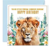 Lion Birthday Cards for Men & Women - Roarsome - Animal 145mm Greeting Cards, Birthday Card for Mum Dad Sister Brother Daughter Uncle Auntie Bestie Work Colleague Friend Funny bday cards
