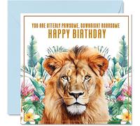 Lion Birthday Cards for Men & Women - Roarsome - Animal 145mm Greeting Cards, Birthday Card for Mum Dad Sister Brother Daughter Uncle Auntie Bestie Work Colleague Friend Funny bday cards