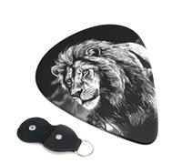 Lion Black And White Illustration 6 Pack Guitar Picks With Holder, Personalized Guitar Plectrums Non-Slip Portable Ukulele Bass Picks 0.96mm For Acoustic Guitar Lovers Gifts