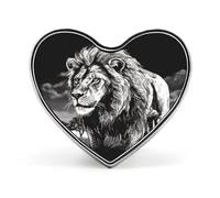 Lion Black And White Illustration Button Badge Fashion Love Heart Brooch Personalized Exquisite Metal Lapel Pin Button Decoration Heart Lapel Brooch Pin for Clothing Backpack Hat Jackets